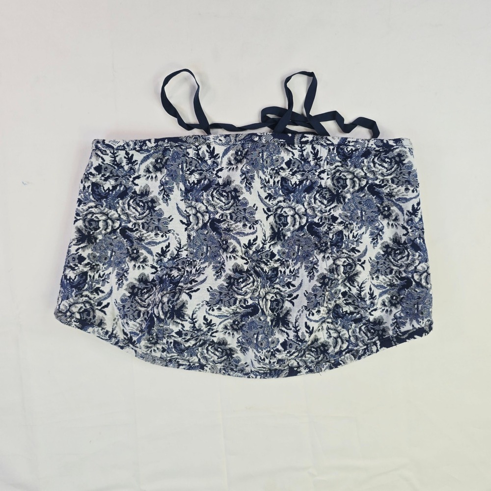 Unbranded Floral Tapestry Lace Up Corset Tube Top Womens Medium Blue White